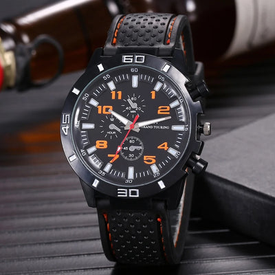 Side view of Kegllect Men Quartz Watch Silicone Strap Business aviation pilot watch in stainless steel, polished finish.