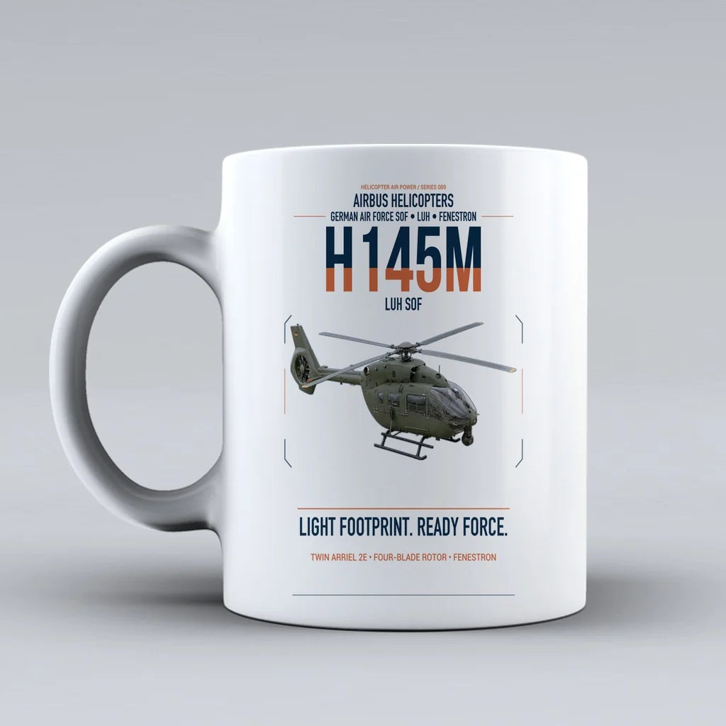 Airbus Helicopters H145M LUH SOF design on white ceramic mug, double-side print