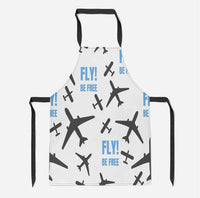 Thumbnail for Fly Be Free White aviation design on durable cotton blend kitchen apron.