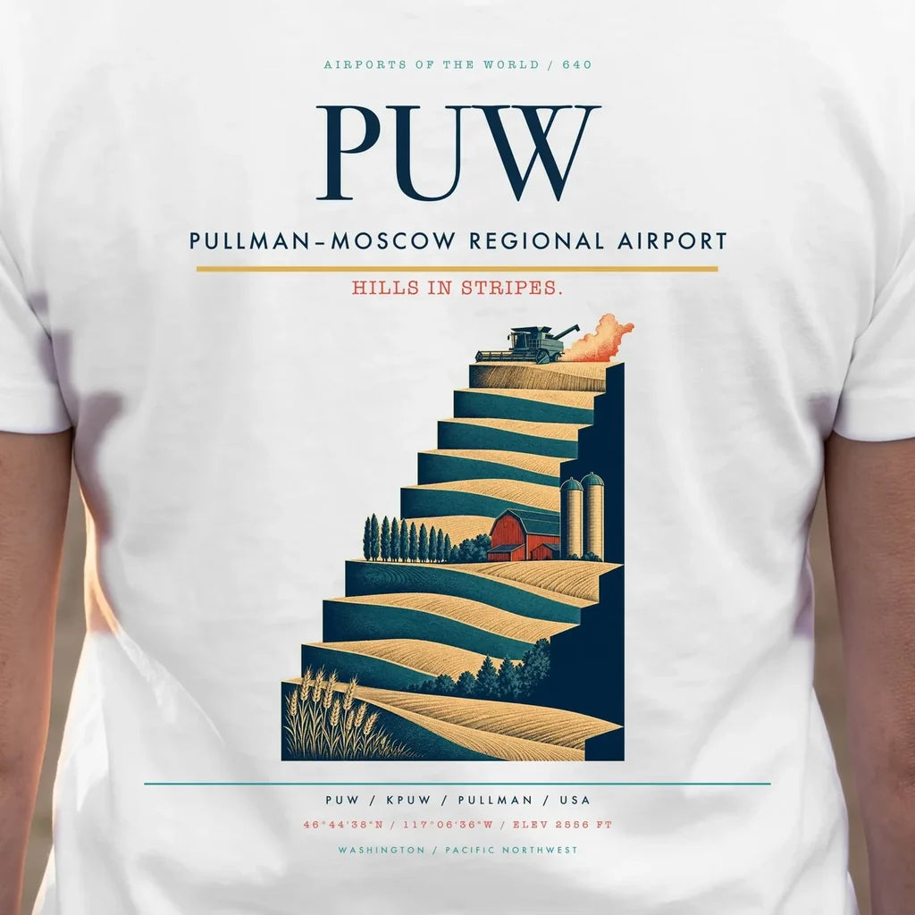 Pullman–Moscow Regional Airport (PUW) double-side t-shirt design close-up cover
