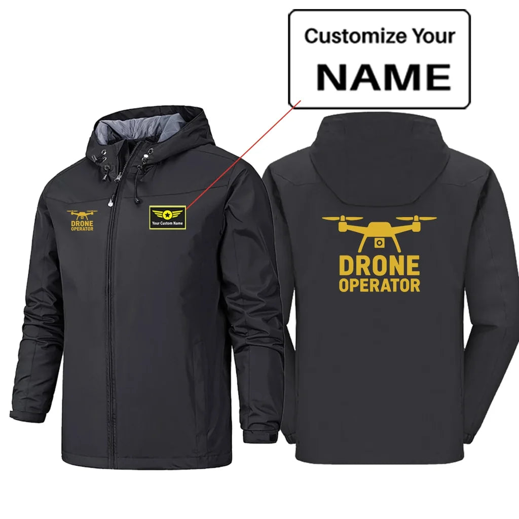 Drone Operator Rain Jackets & Windbreakers aviation design printed on waterproof shell with sealed seams rain jacket.