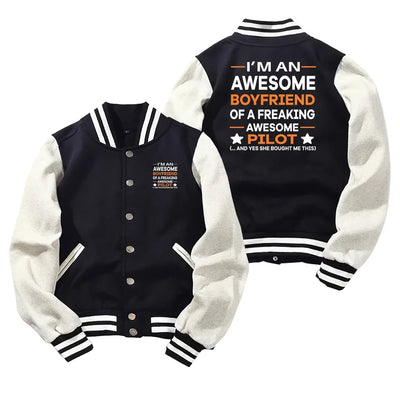 I am an Awesome Boyfriend Baseball Style aviation design printed on two-tone shell with ribbed cuffs baseball jacket.