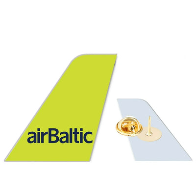 Airbaltic Airlines aviation design tail-shape badge pin in polished alloy.
