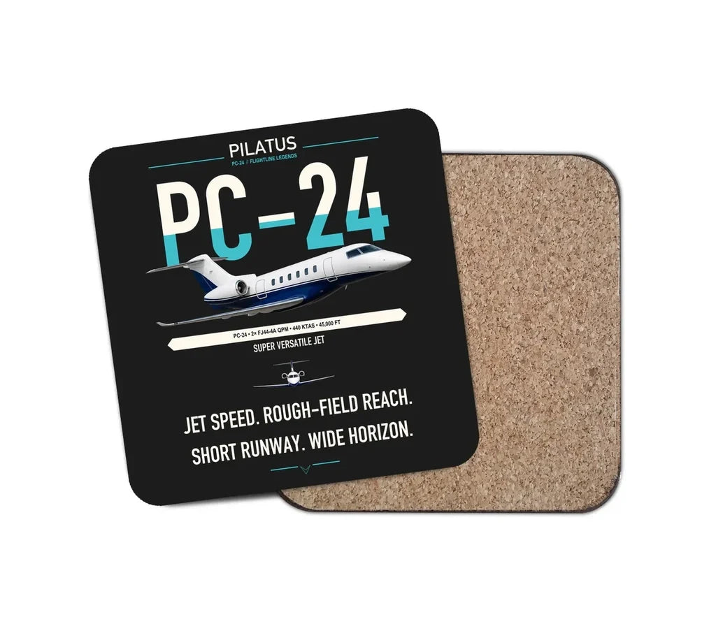 Pilatus PC-24 design on black 1 piece coaster