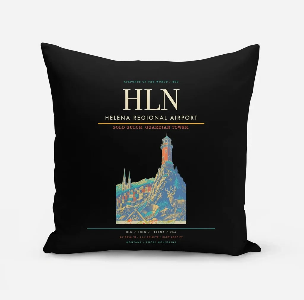 Helena Regional Airport (HLN) design on black pillow