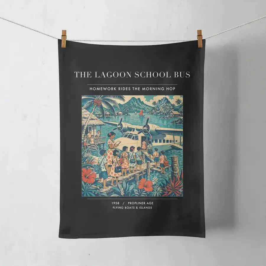 VINTAGE G4270 - The Lagoon School Bus - Designed Towels design on black