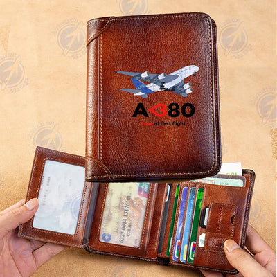Airbus A380 Love at first flight aviation leather wallet in leather.