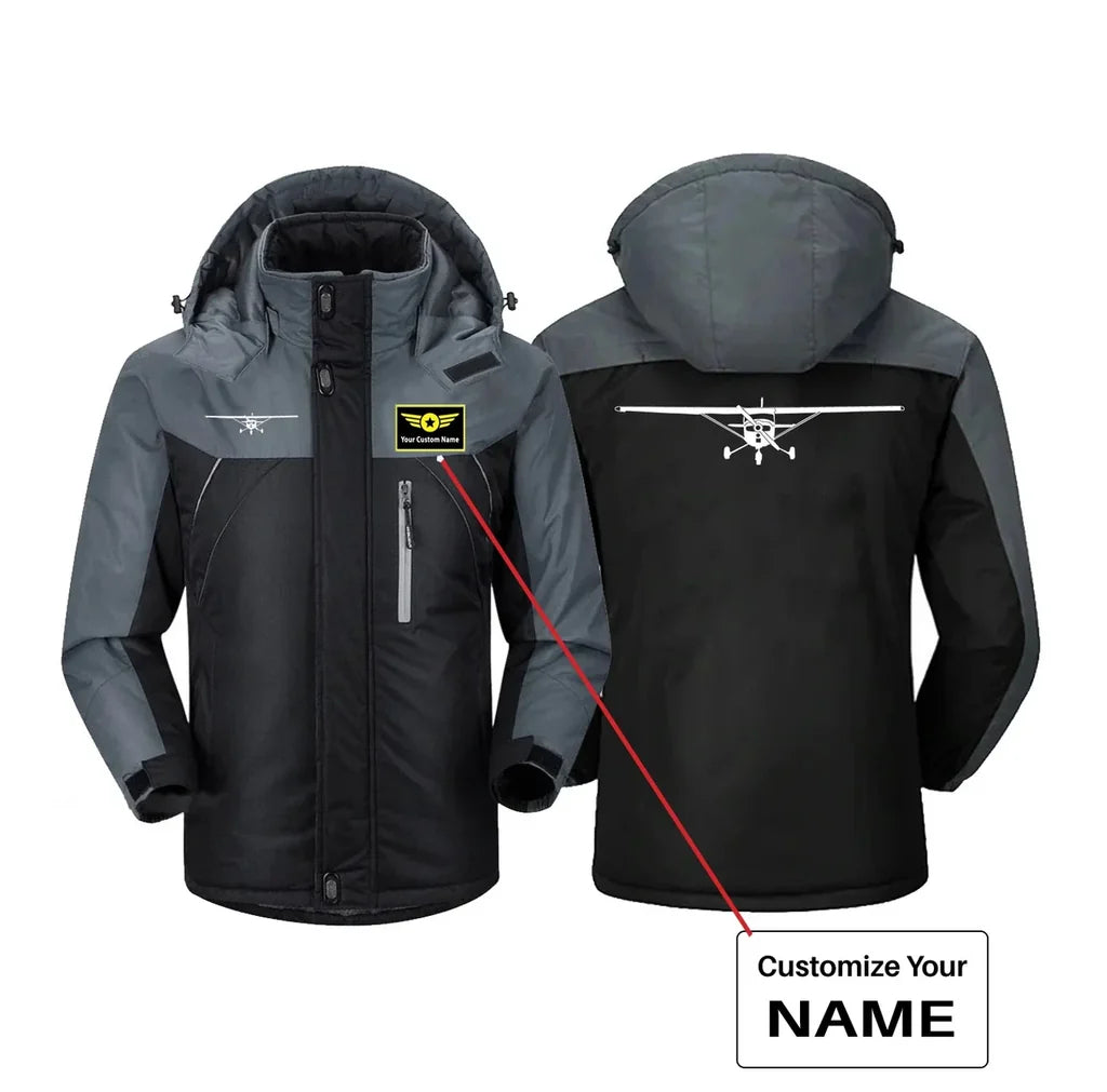 Cessna 172 Silhouette aviation design printed on heavyweight insulated shell thick winter jacket.
