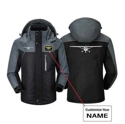 Cessna 172 Silhouette aviation design printed on heavyweight insulated shell thick winter jacket.
