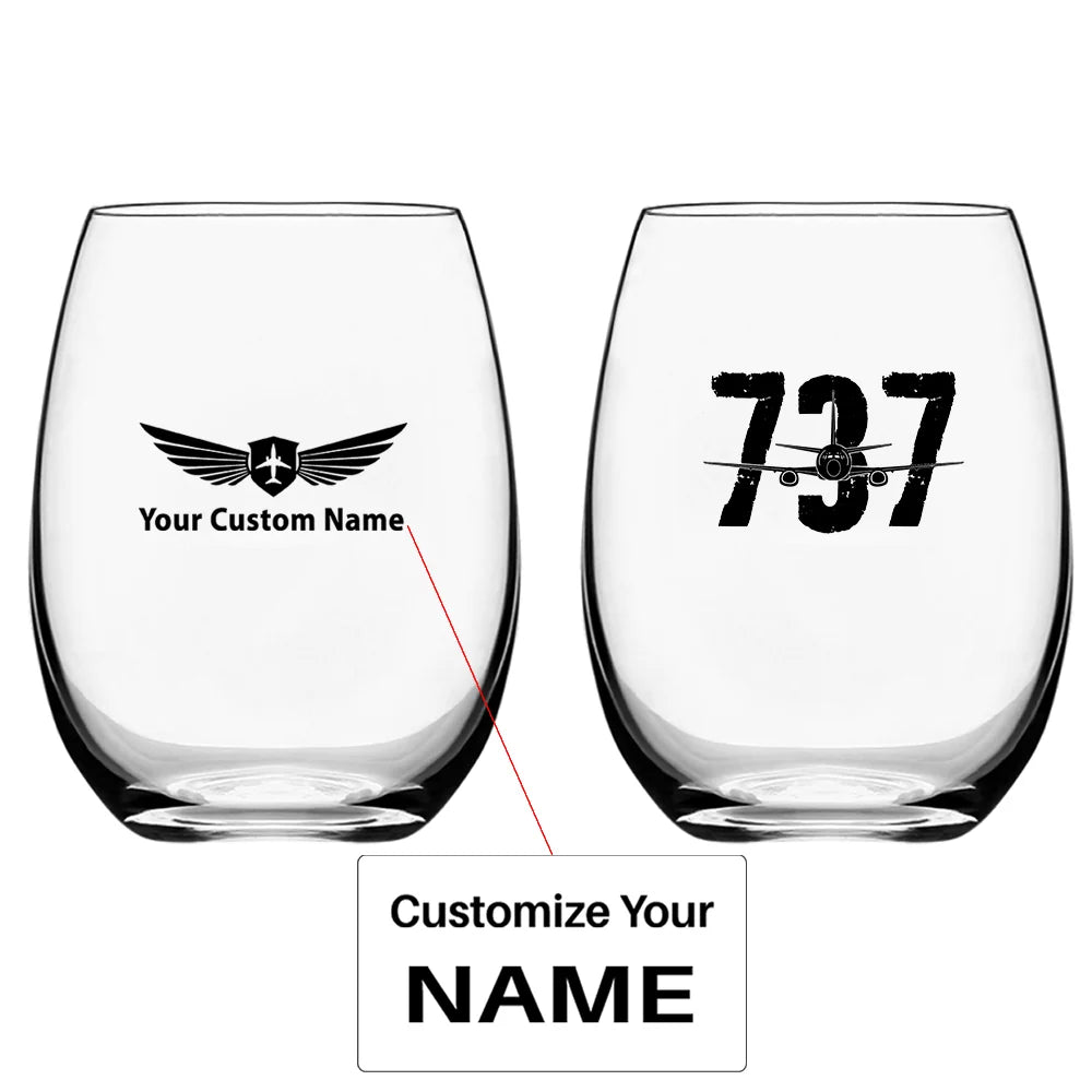 Boeing 737 Water & Drink aviation design on water glass, crystal-clear premium glassware.