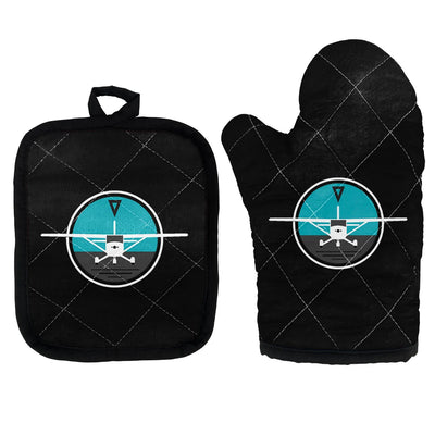Cessna & Gyro Kitchen Glove & Holder aviation design on durable fabric with insulated lining kitchen glove holder.