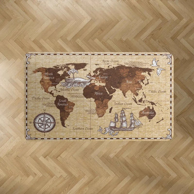 Hand Drawn World Map aviation print rectangle carpet floor mat, durable carpet pile with non-slip backing.