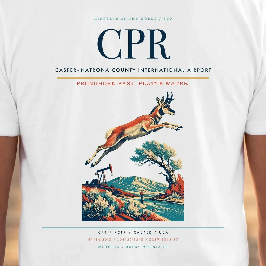 Casper–Natrona County International Airport (CPR) double-side t-shirt design close-up cover
