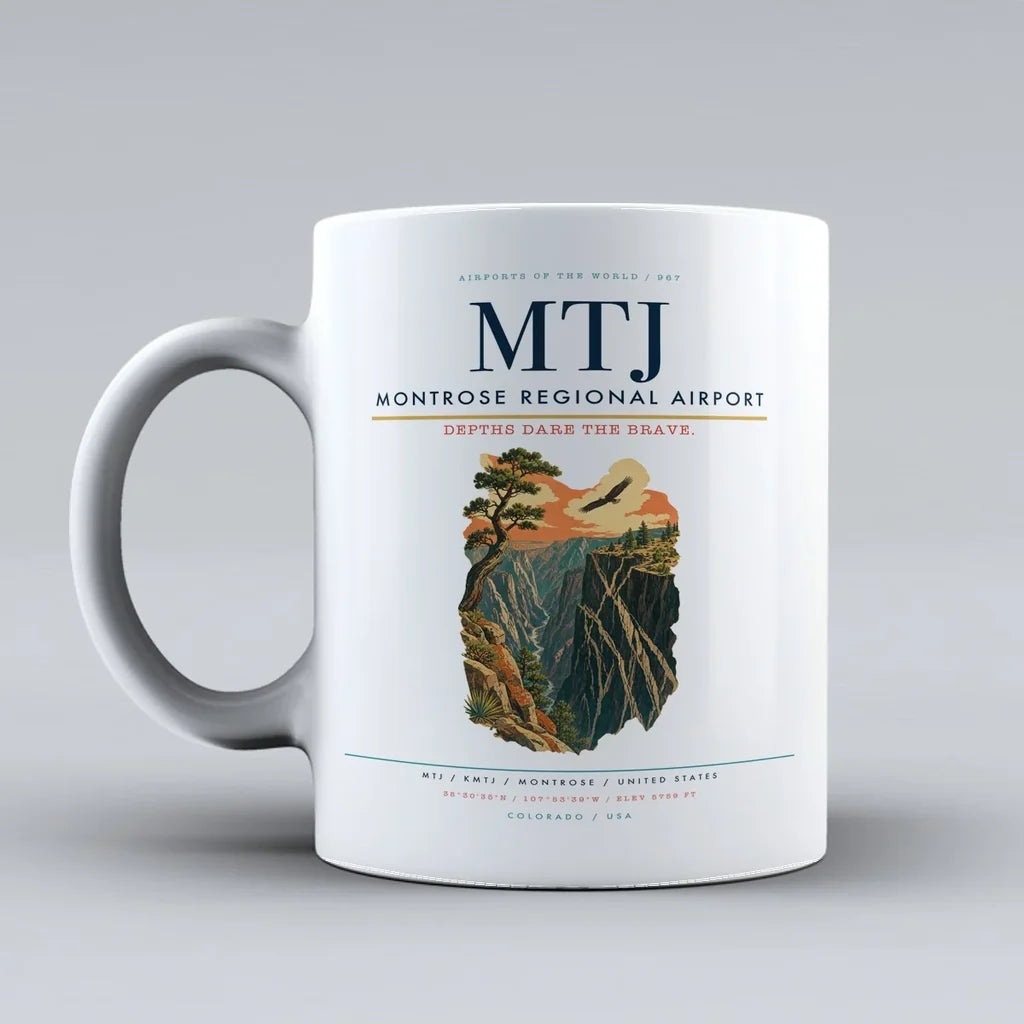 Montrose Regional Airport (MTJ) airport code design on white ceramic mug