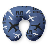 Thumbnail for Fly Be Free (Blue) Travel & Boppy aviation design on memory foam with soft cover travel pillow.