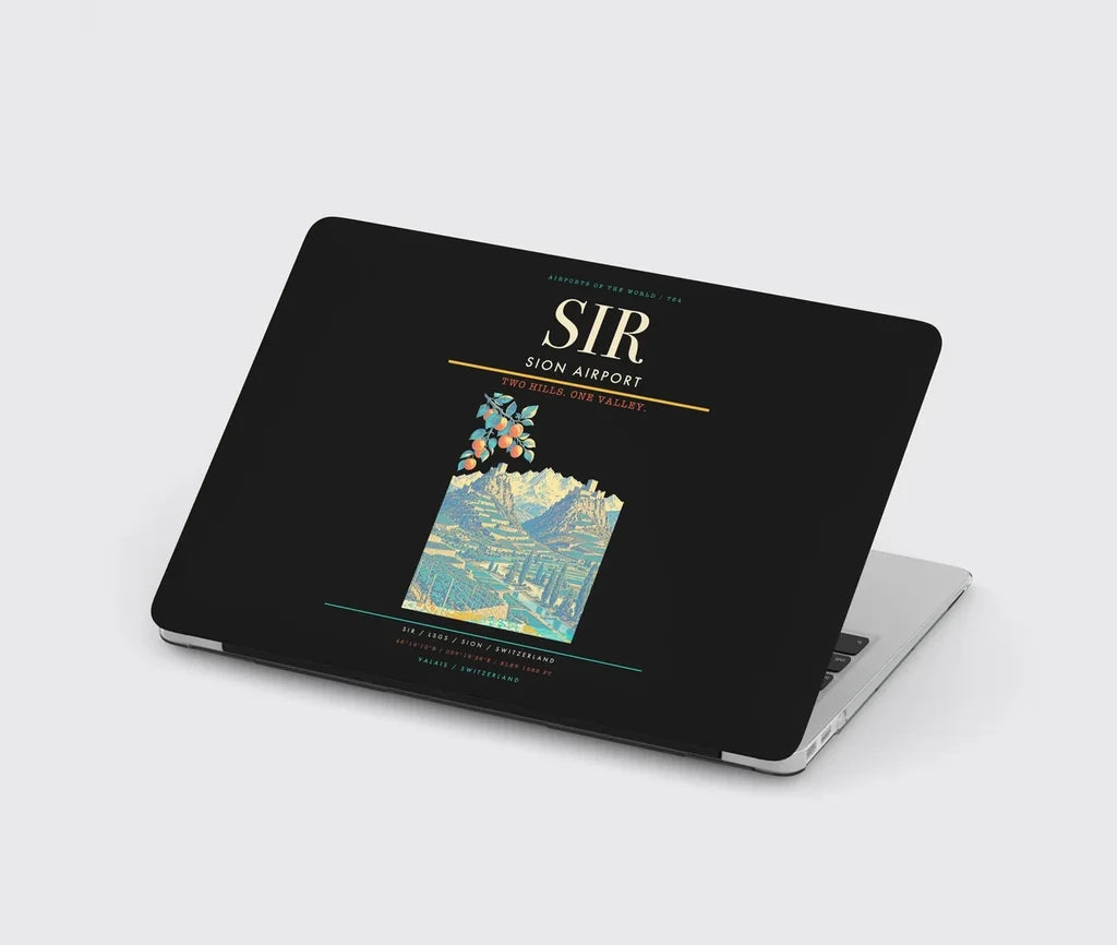 Sion Airport (SIR) design on black MacBook case