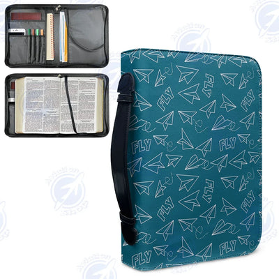 Paper Airplane & Fly Green aviation print PU accessories bag, PU faux leather.