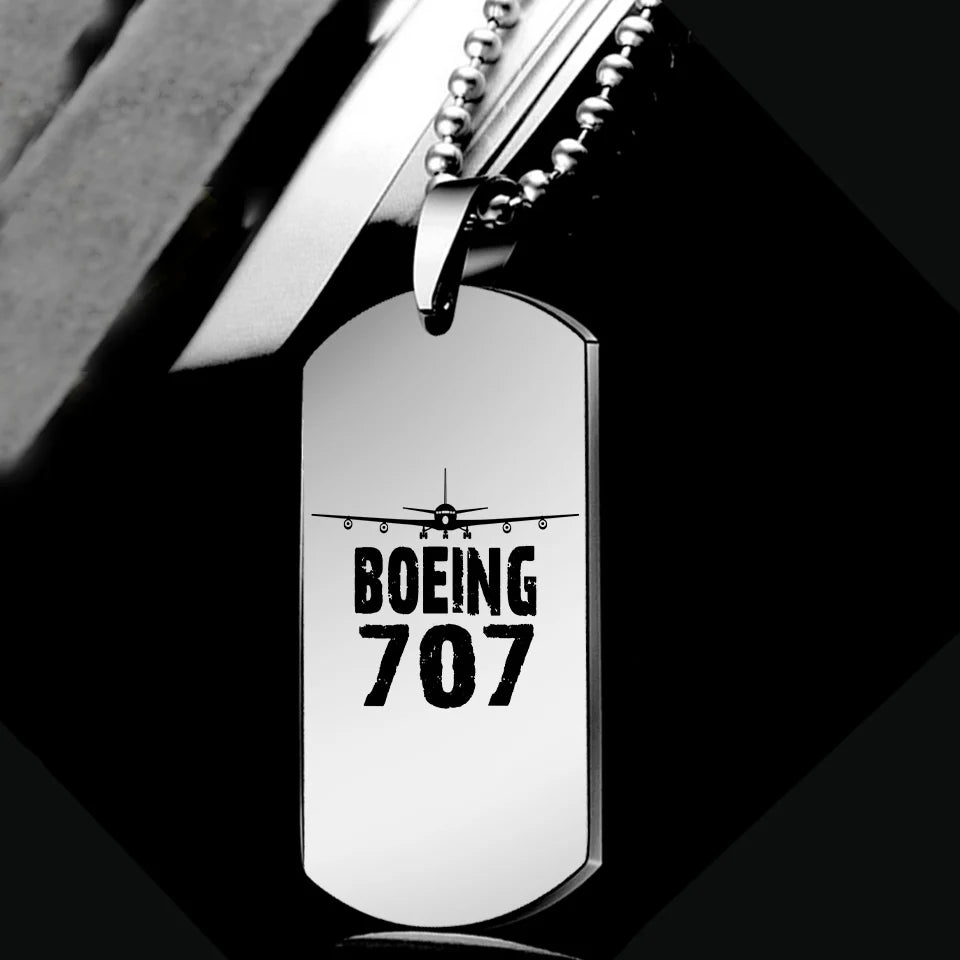 Boeing 707 & Plane aviation necklace, polished metal body with engraved detail.