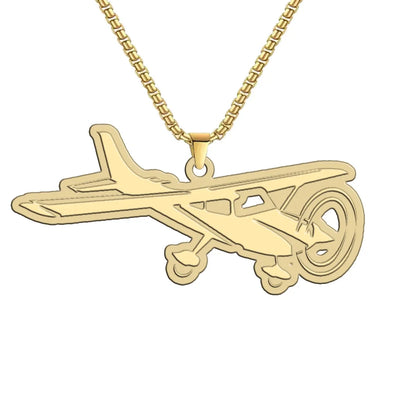 Side view of Cessna Aeroclub aviation hollow necklace in polished metal, polished finish.