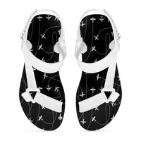 Thumbnail for Travel The World By Plane (Black) 2 Open Toe Sandals (Slippers) aviation design on soft strap with cushioned footbed women's.