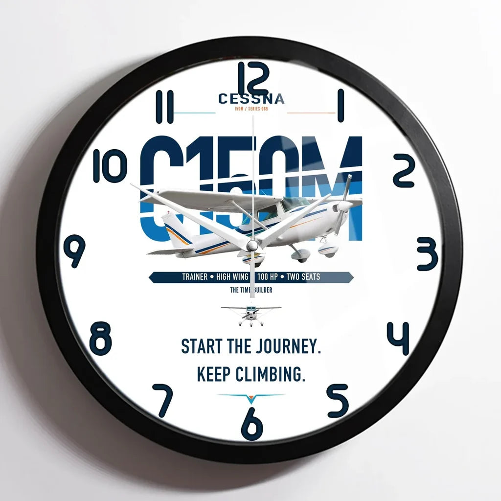 Cessna 150M design on white framed wall clock