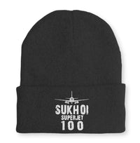 Thumbnail for Sukhoi Superjet 100 & Plane Embroidered aviation embroidery on soft knit fabric beanie.