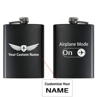 Airplane Mode On aviation design on stainless hip flask, compact pocket-size flask.