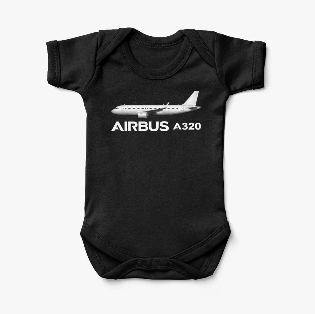 The Airbus A320 aviation print on kids gentle cotton bodysuit.
