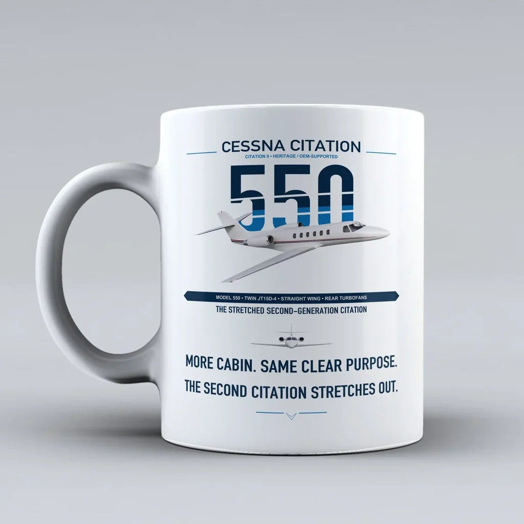 Cessna Citation 550 - Citation II design on white ceramic mug, double-side print
