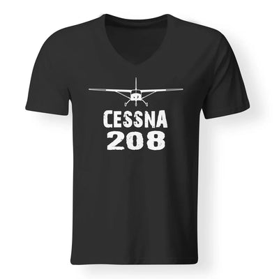 Cessna 208 & Plane aviation design printed on soft cotton V-neck T-shirt.