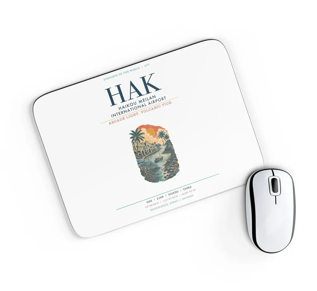Haikou Meilan International Airport (HAK) design on white rectangle mouse pad