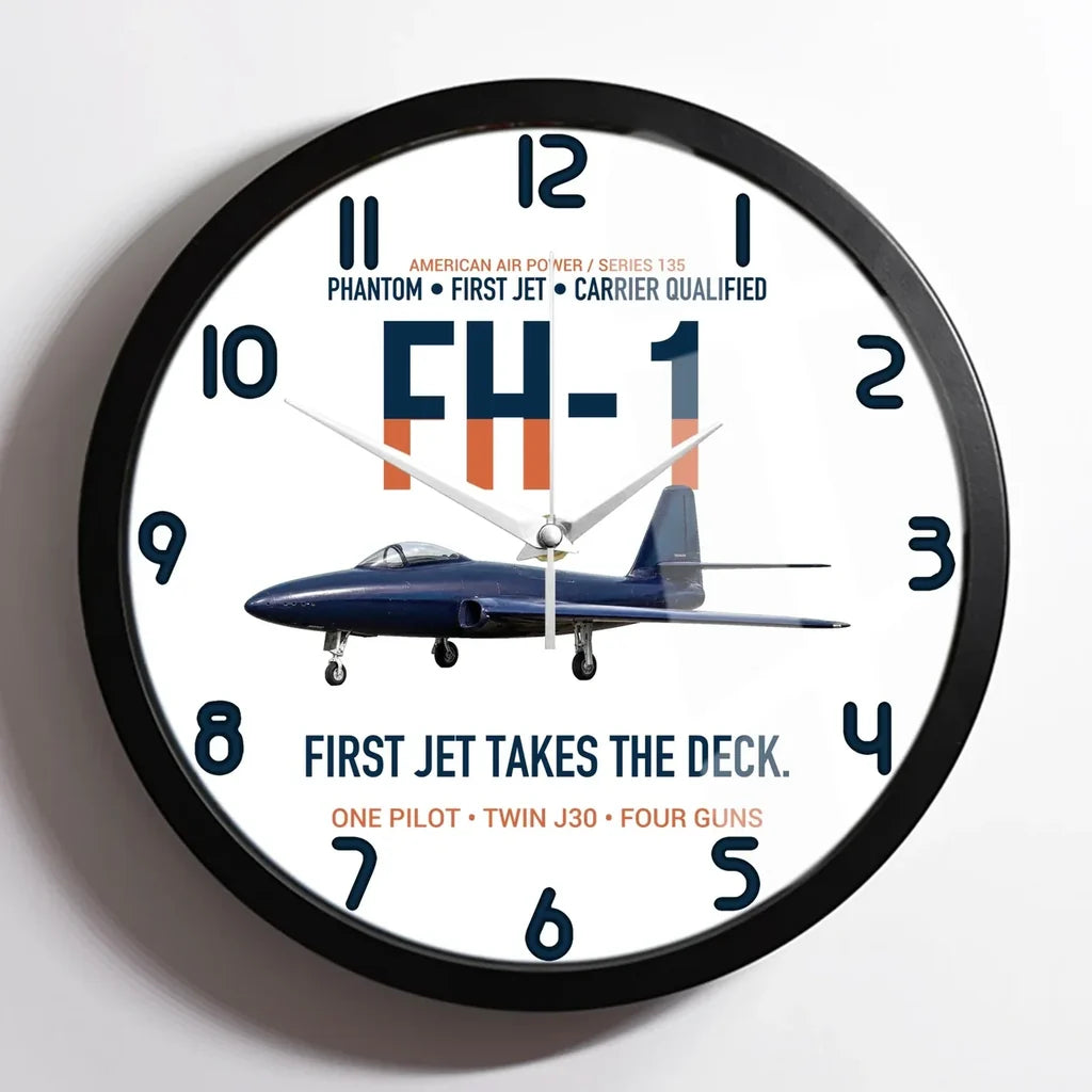 FH-1 Phantom First Jet Takes the Deck design on white framed wall clock