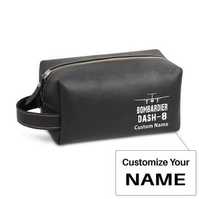 Bombardier Dash-8 & Plane Leather Clutch aviation leather clutch toiletry bag in leather.