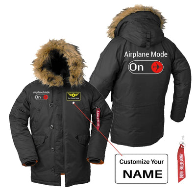 Airplane Mode On aviation design printed on heavyweight shell with hooded warmth parka bomber.