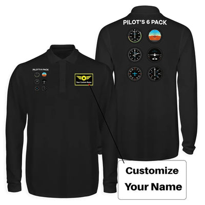 Pilot's 6 Pack Long Sleeve Polo T-Shirts (Double-Side) aviation design printed on soft cotton long-sleeve double-side polo.