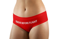 Thumbnail for REMOVE BEFORE FLIGHT (Red) aviation design on soft cotton blend women's panties.