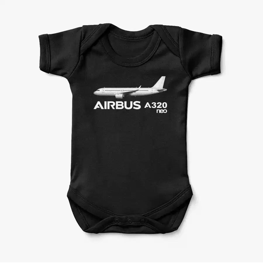 The Airbus A320Neo aviation print on kids gentle cotton bodysuit.
