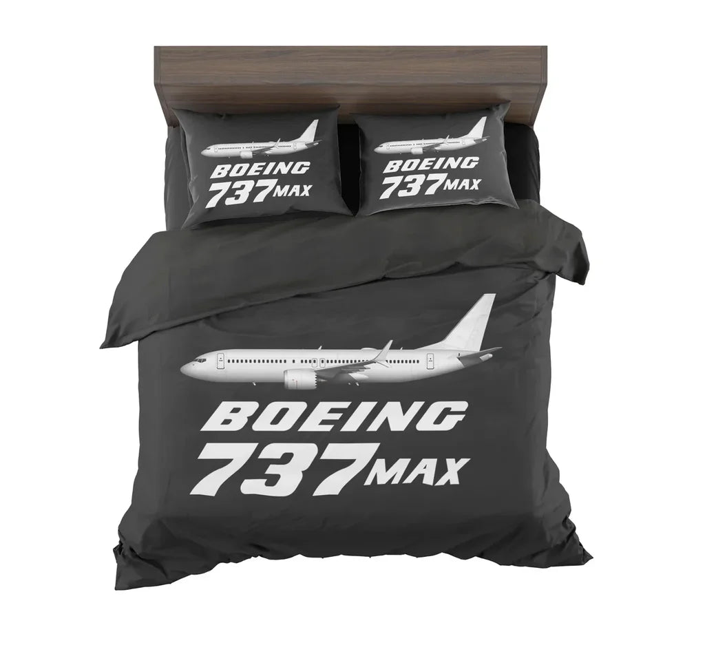 The Boeing 737Max aviation design on soft cotton blend bedding set.