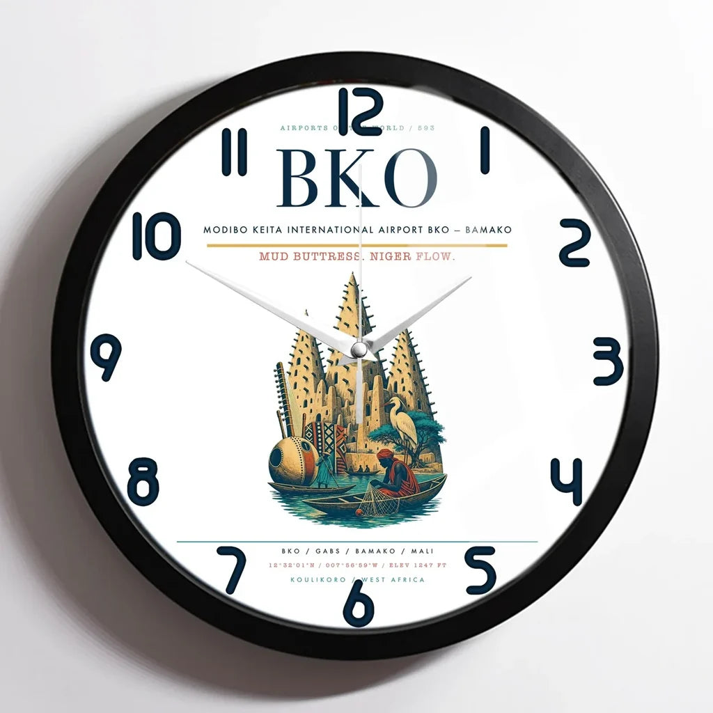 Modibo Keita International Airport (BKO) design on white framed wall clock