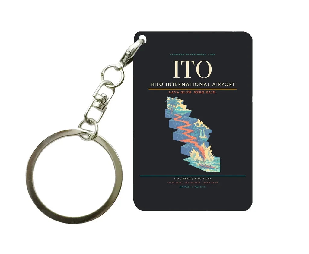 Hilo International Airport (ITO) design on black key chain