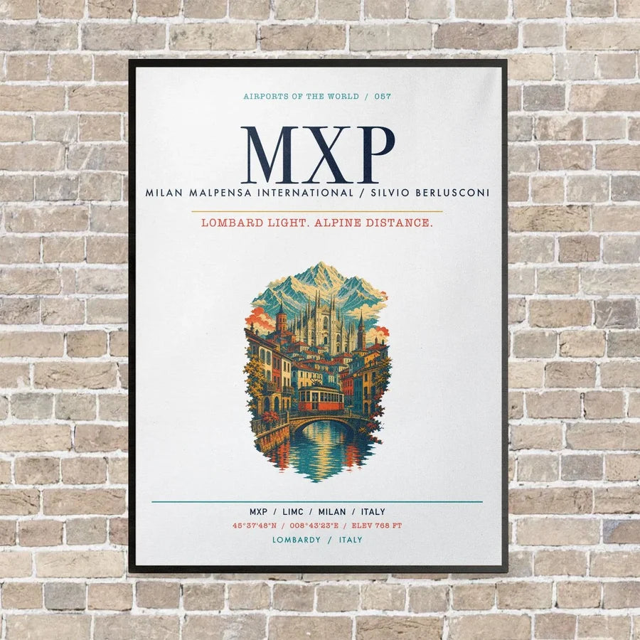 Milan Malpensa International Airport Silvio Berlusconi MXP vertical canvas print - framed - white background
