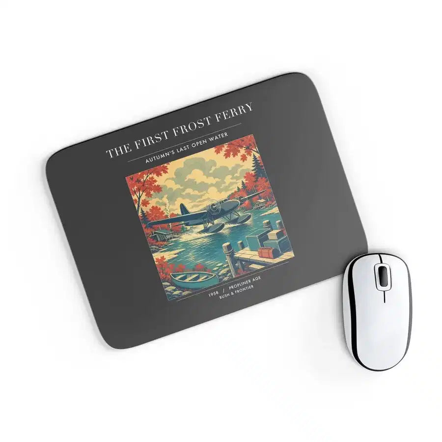 VINTAGE G4433 - The First Frost Ferry - Designed Mouse Pads design on black rectangle