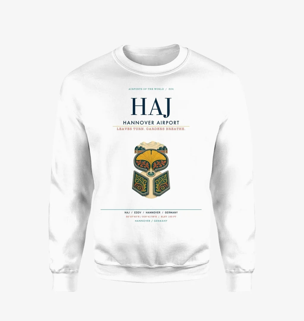 Hannover Airport (HAJ) design on white sweatshirt