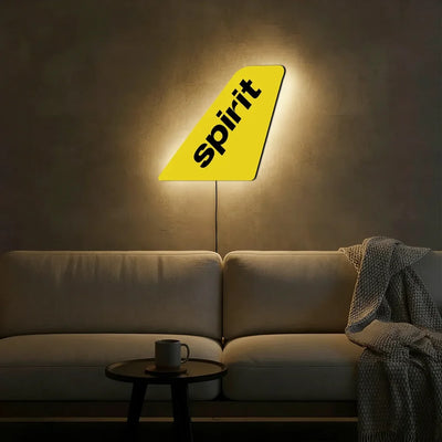 Spirit Airlines aviation design on durable metal with LED aircraft tail wall art.