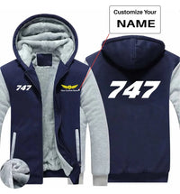 Thumbnail for Boeing 747 Flat Text aviation design printed on soft cotton blend zipped sweatshirt.