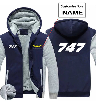 Boeing 747 Flat Text aviation design printed on soft cotton blend zipped sweatshirt.