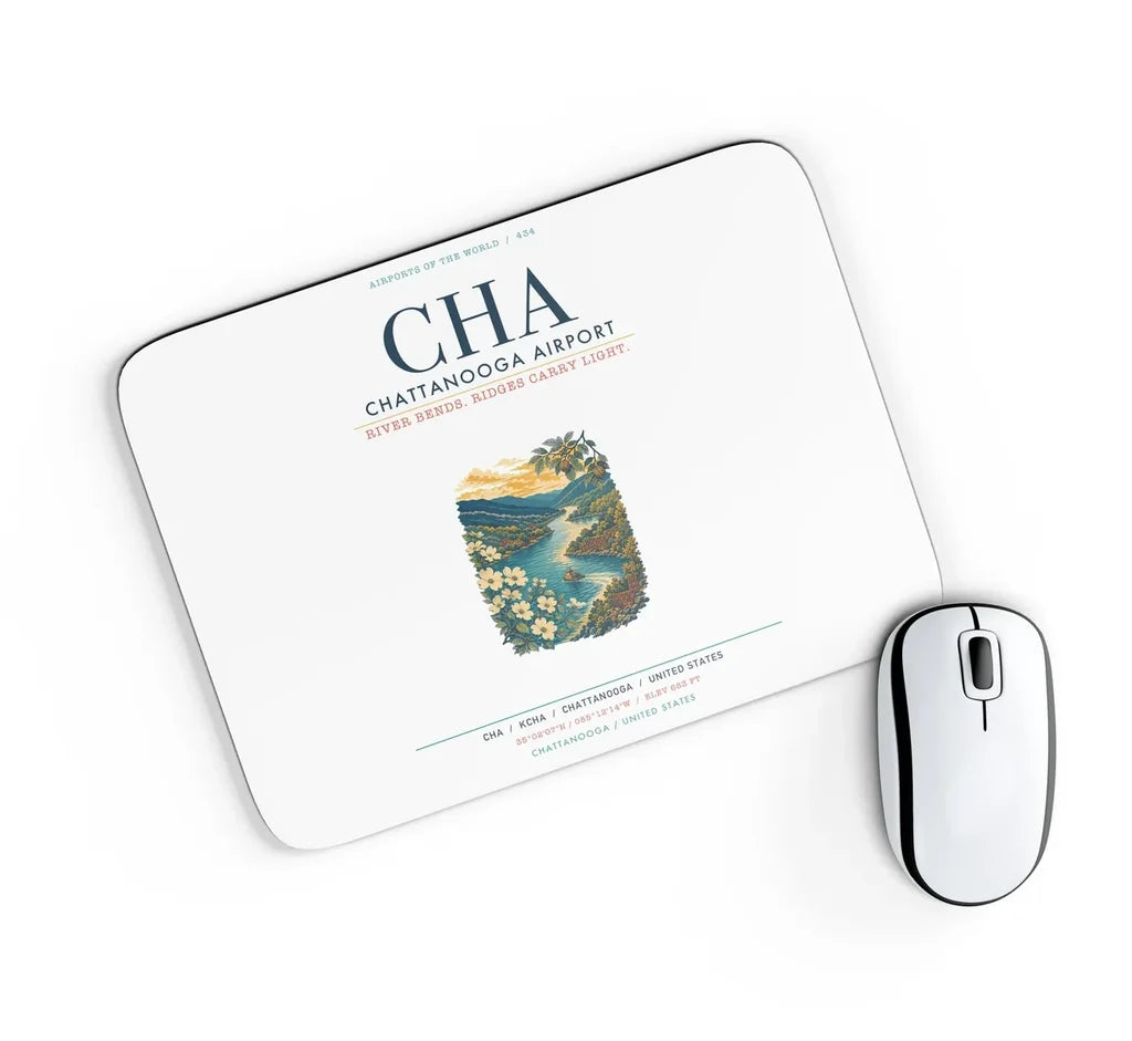 Chattanooga Airport (CHA) design on white rectangle mouse pad