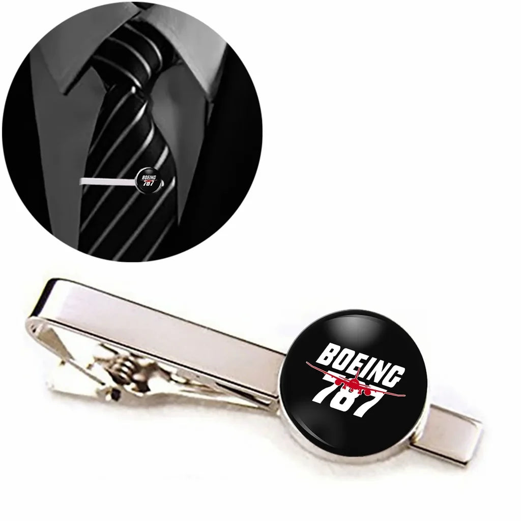Amazing Boeing 787 aviation tie clip, stainless steel body with engraved detail.