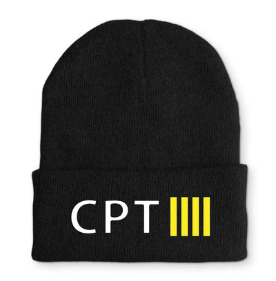 CPT & 4 Lines Embroidered aviation embroidery on soft knit fabric beanie.