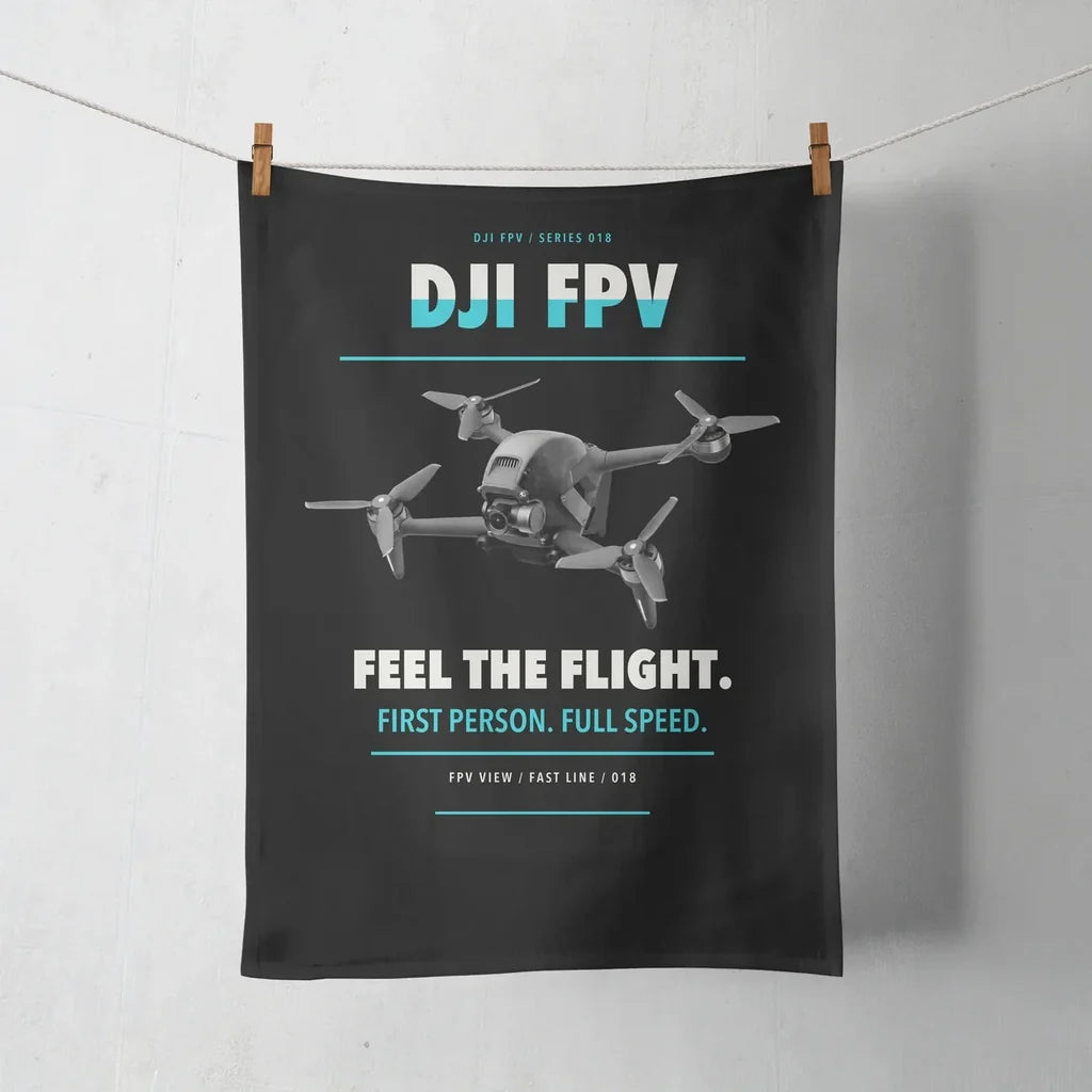 DJI FPV design on black towel